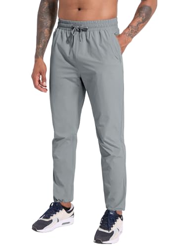 Jogginghose Herren Wanderhose Outdoorhose Leichte Trekkinghose Atmungsaktiv SchnellTrockend Wasserdicht Trainingshose Sporthose Freizeithose Laufhose Gym Sweatpants mit Reißverschlusstaschen Grey-2XL von Boyzn