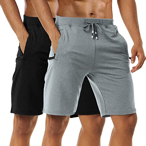 Kurze Hosen Herren - Sporthose Herren Kurz, Laufshorts Männer Sommer Baumwolle Kurze Jogginghose Fitnesshose Shorts Kurz SportShorts Trainingshose Mit Reißverschlusstasch, 2er-Pack Black/Light Gray-XL von Boyzn