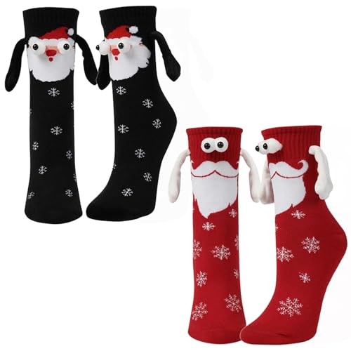 Braleto 2 Paar lustige magnetische Weihnachten Socken, Unisex magnetische 3D Hände halten Socken mittlere Röhre Socken Geburtstag Paar Weihnachts Geschenke für Frauen Männer (2 pair-A) von Braleto