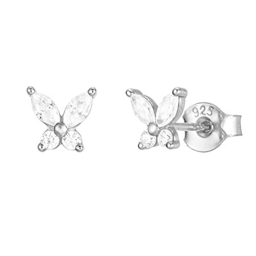 Brandlinger ® Ohrstecker Silber 925 mit Stein weiß Blüte. Schmuck Damen vergoldet mit 18 Karat (Silber und Gold) für Frauen und Mädchen. Größe Ohrstecker 5,5mm. von Brandlinger