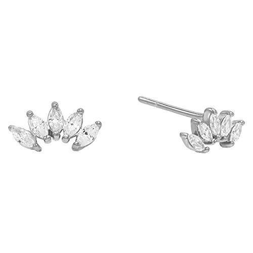 Brandlinger ® Damen Ohrstecker Silber 925. Florales Motiv mit weißen Zirkoniasteinen. Schmuck Damen vergoldet mit 18 Karat (Silber und Gold) für Frauen und Mädchen. Größe der filigranen Ohrringe: 9mm. von Brandlinger