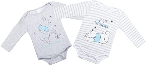 Brandsseller Baby Body Langarm |2er Set | Mit Motiven im Stil von Winnie Pooh - Minnie Maus - Mickey Maus (68/74, Grau/Blau) von Brandsseller