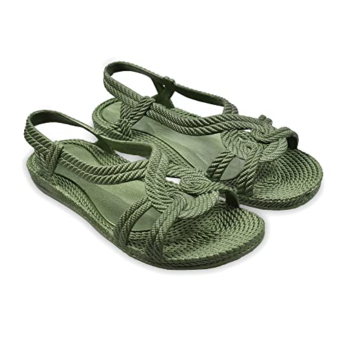 Brasileras Damen, Kinder Mädchen Zehensandalen rutschfester bequem schuhe für strand/schwimmbad/stadt grünes militär 39 EU von Brasileras