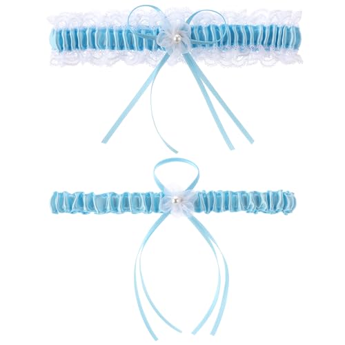 2 Stück Strumpfband Hochzeit Strumpfband Blau Hochzeit Brautstrumpfband Hochzeitsstrumpfband Strumpfband Handgefertigte Abschlussball Damen Spitze Strumpfband Gürtel Für Braut Bräute(Blau) von Bremorou