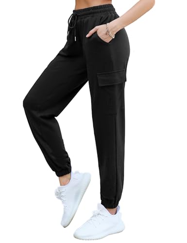 Bresdk Cargohose Damen Baggy Jogginghose Lang Jogpants Elegant Trackpants Baumwolle Outdoor Hosen, M898 Schwarz, L von Bresdk