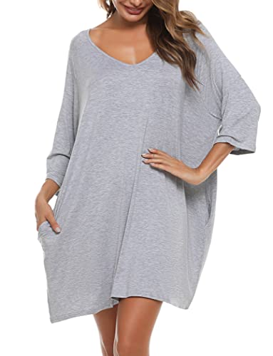 Bresdk Nachthemd Damen Kurzarm Sommer Schlafshirt Oversize Big Shirt zum Schlafen Grau XL von Bresdk