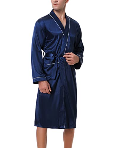 Bresdk Morgenmantel Herren Satin Kimono Robe Lang Leichter Bademantel für Männer von Bresdk