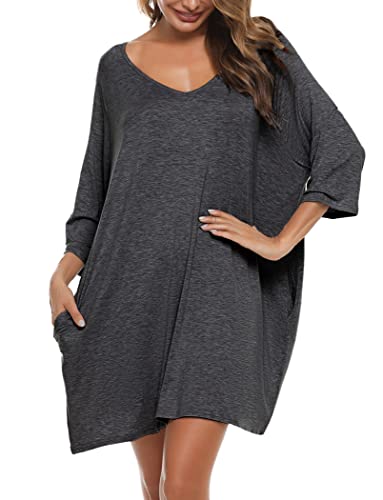 Bresdk Schlafshirt Damen Baumwolle 3/4 Ärmel Lang Große Größen Sleepshirt Frauen Nachtwäsche Dunkelgrau S Bresdk Schlafshirt Damen Baumwolle 3/4 Ärmel Lang Große Größen Sleepshirt Frauen Nachtwäsche Dunkelgrau S von Bresdk