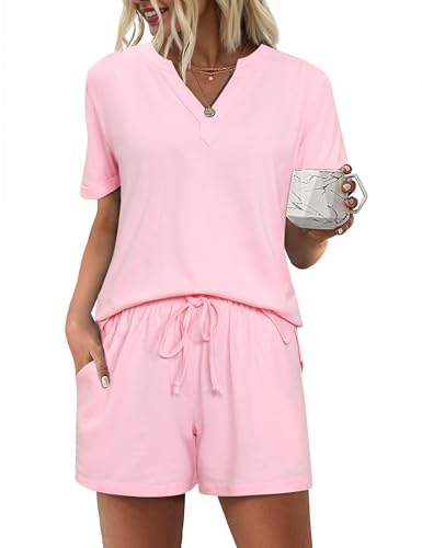 Bresdk Shorty Schlafanzug Damen Kurz Pyjama Baumwolle Sommer Bequem Nachtwäsche Rosa S Bresdk Shorty Schlafanzug Damen Kurz Pyjama Baumwolle Sommer Bequem Nachtwäsche Rosa S von Bresdk