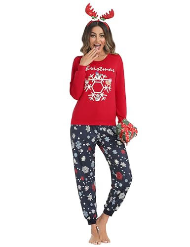 Bresdk Weihnachtspyjama Schlafanzug Damen Lang Winter Baumwolle Schlafanzüge Damen Weihnachten Rot M884 XXL von Bresdk