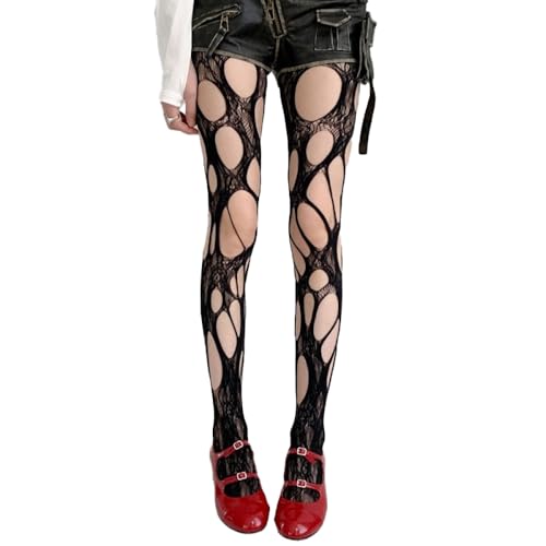 BrightGlow Sexy Netzstrumpfhose Damen Zerrissene Strumpfhose Punk Netzstrümpfe Blumen Spitze Muster Strumpfhose Elastisch Hohe Taille Fischernetz Mesh Strümpfe Fishnet Stockings Schwarz Einheitsgröße BrightGlow Sexy Netzstrumpfhose Damen Zerrissene Strumpfhose Punk Netzstrümpfe Blumen Spitze Muster Strumpfhose Elastisch Hohe Taille Fischernetz Mesh Strümpfe Fishnet Stockings Schwarz Einheitsgröße von BrightGlow