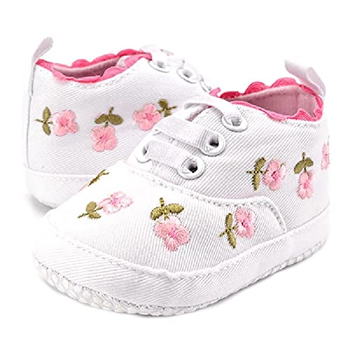 Brillabenny Mokassins Sneakers Schuhe Neugeborenes Baby Schuhe Baby Mädchen Slip on, Weiß Blumen Rosa, 18/19 EU Larga von Brillabenny