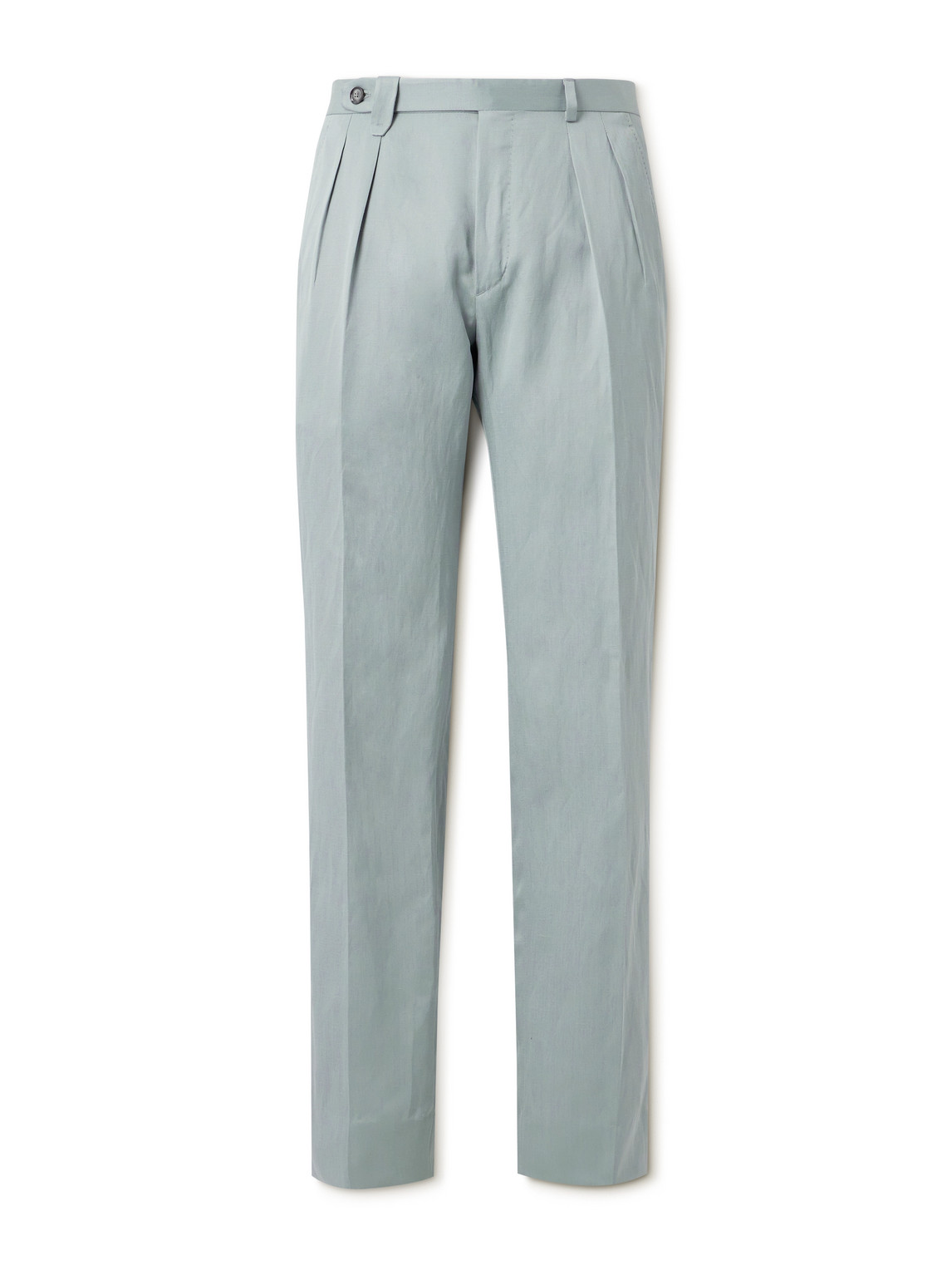 Brioni - Elba Straight-Leg Pleated Silk and Linen-Blend Twill Trousers - Men - Blue - IT 48 von Brioni