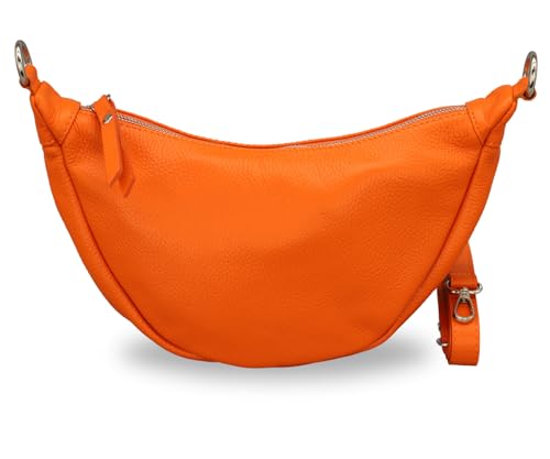 BRISE Umhängetasche Damen PETRA Handgemachte Schultertasche Echtes Leder Crossbody Bag mit Ledergurt 4 Fächer Halbmond Tasche Wasserdichte Stylische Banana Tasche Made in Italy (Orange) von Brise Art