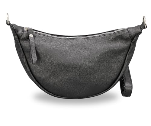 BRISE Umhängetasche Damen PETRA Handgemachte Schultertasche Echtes Leder Crossbody Bag mit Ledergurt 4 Fächer Halbmond Tasche Wasserdichte Stylische Banana Tasche Made in Italy (Schwarz) von Brise Art