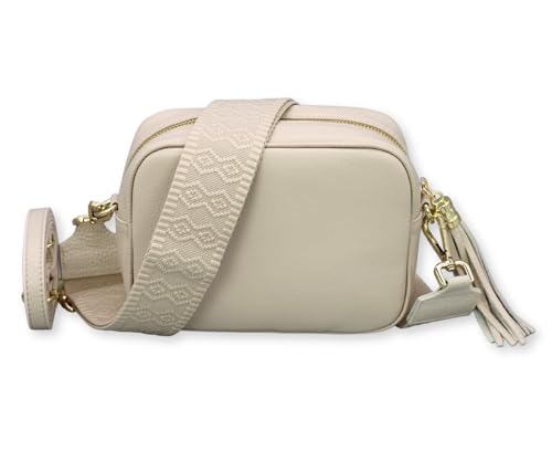 BRISE Umhängetasche für Damen KIRA Handgemachte Crossbody Bag Schultertasche aus 100% Echtleder mit Ledergurt + Optionalen Breiten Gemusterten Riemen Verstellbarer Gurt Made in Italy (Beige - 5) von Brise Art