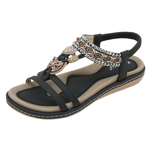 Briskorry Sandalen Damen - modische Zehentrenner Sandaletten - bequeme Sommerschuhe - stilvolle Schuhe für Frauen - Flache Einzelne Schuhe - Vintage Elegant Schuhe - Bohemia Frauen Sandalen von Briskorry