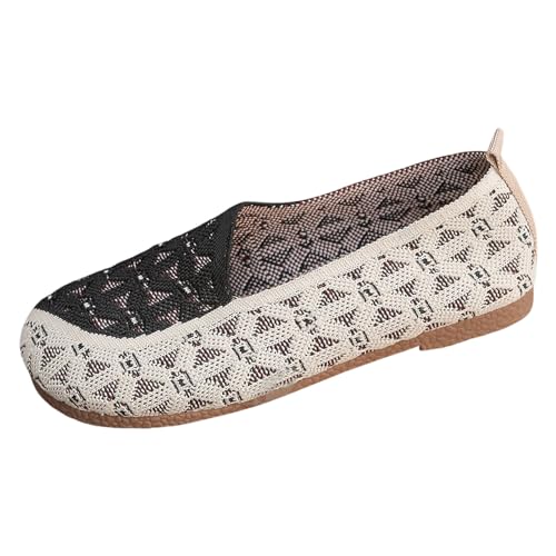 Damen Ballerina Flache Schuhe Runde Zehe Strick Kleid Schuhe Niedriger Keil Slip On Ballerina Walking Flats Schuhe für Frauen Bequem Weich Espadrilles Häkeloptik Profilsohle von Briskorry