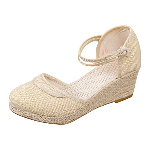 Damen Schuhe Sommer,Leinen Keilsandalen,Klassische Espadrilles,Orthopädische Schuhe Damen,Wedge Sommersandalen,Atmungsaktiv Damensandalen,Comfort Plateausandalen,Einfach Sandaletten Strandschuhe von Briskorry