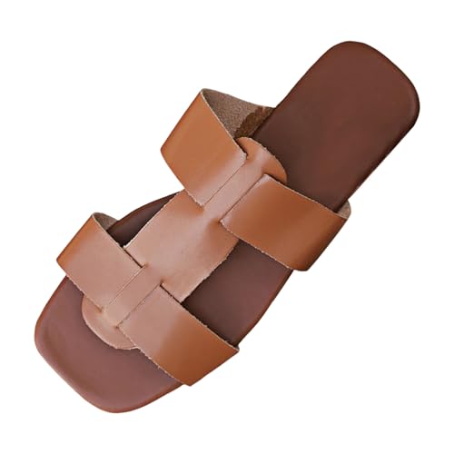 Sandalen Damen Sommer Square Toe Sommerschuhe Atmungsaktive Damenschuhe Klassische Slipper Leicht Freizeitschuhe Flach rutschfest Strandschuhe Einfach Hausschuhe Casual Flache Schuhe von Briskorry