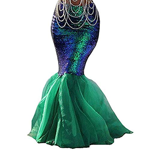 Damen Meerjungfrau Rock Maxirock Pailletten Meerjungfrau Schwanz Kostüm Karneval Fasching Party Kleid (Grün, XL) von BriskyM