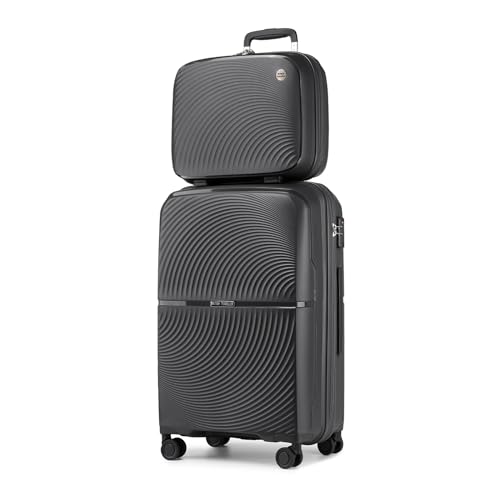 British Traveller Hartschalenkoffer Set Reisekoffer 100% PP Handgepäck Koffersets mit 8 Spinnerräder Rollkoffer mit TSA-Schloss Beautycase Koffer Trolleys Schwarz von British Traveller