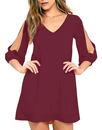 Brosloth Damen Kleider Blusenkleid V-Ausschnitt Elegant Kleid Chiffon-Kleider mit A-Linie 3/4 Ärmel Party Kleid für hochzeitsgäste Lose Tunika Kleid Weinrot L Brosloth Damen Kleider Blusenkleid V-Ausschnitt Elegant Kleid Chiffon-Kleider mit A-Linie 3/4 Ärmel Party Kleid für hochzeitsgäste Lose Tunika Kleid Weinrot L von Brosloth