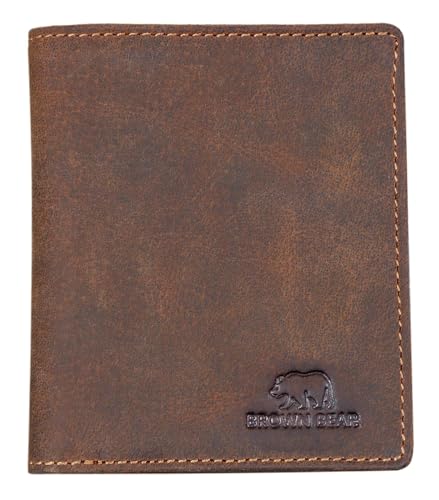 Brown Bear Geldbörse klein mit Münzfach, Mini Geldbeutel mit RFID-Schutz, Herren Slim Wallet Kartenetui, Damen Portemonnaie Leder Braun Vintage von Brown Bear