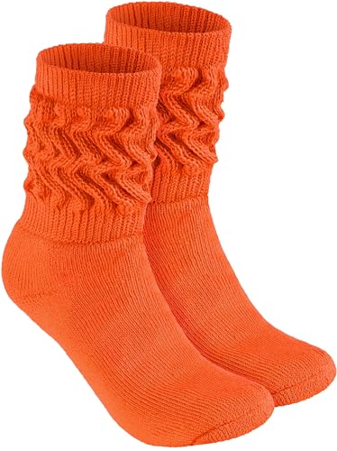 BRUBAKER Slouch Socken - Damen Schoppersocken für Fitness, Yoga, Workout, Gymnastik und Wellness - 1 Paar Knit Sportsocken für Frauen - Orange Größe 39-42 von BRUBAKER