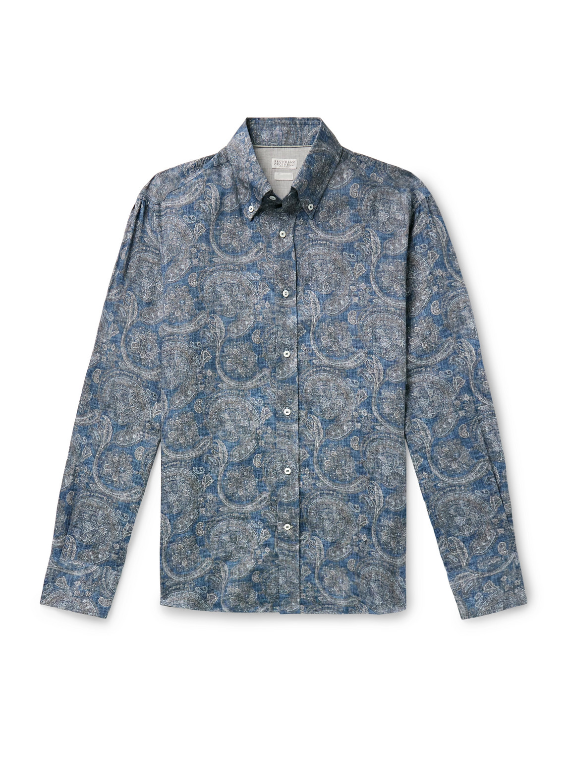 Brunello Cucinelli - Button-Down Collar Paisley-Print Linen-Chambray Shirt - Men - Blue - XXL von Brunello Cucinelli