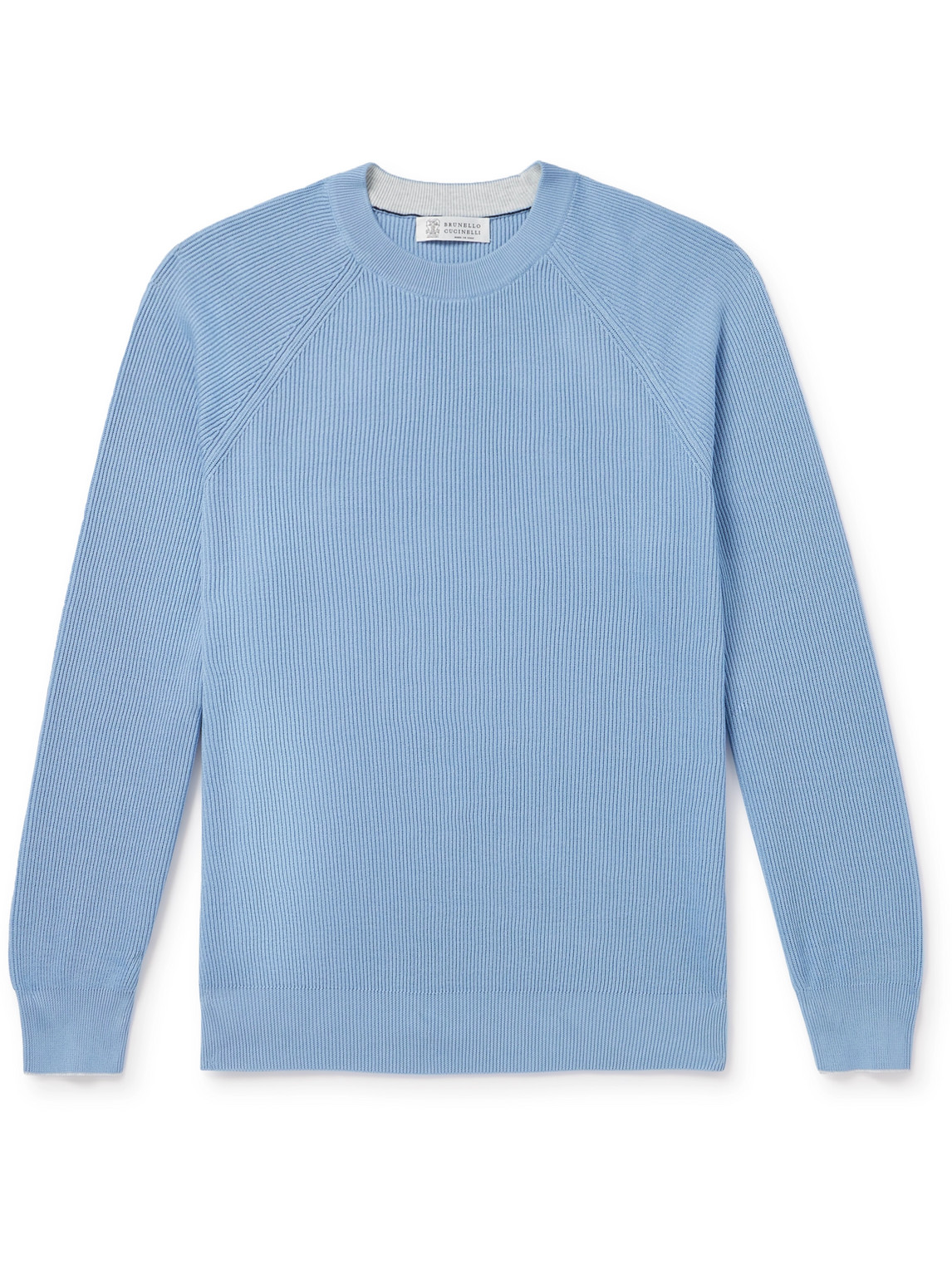 Brunello Cucinelli - Ribbed Cotton Sweater - Men - Blue - IT 54 von Brunello Cucinelli