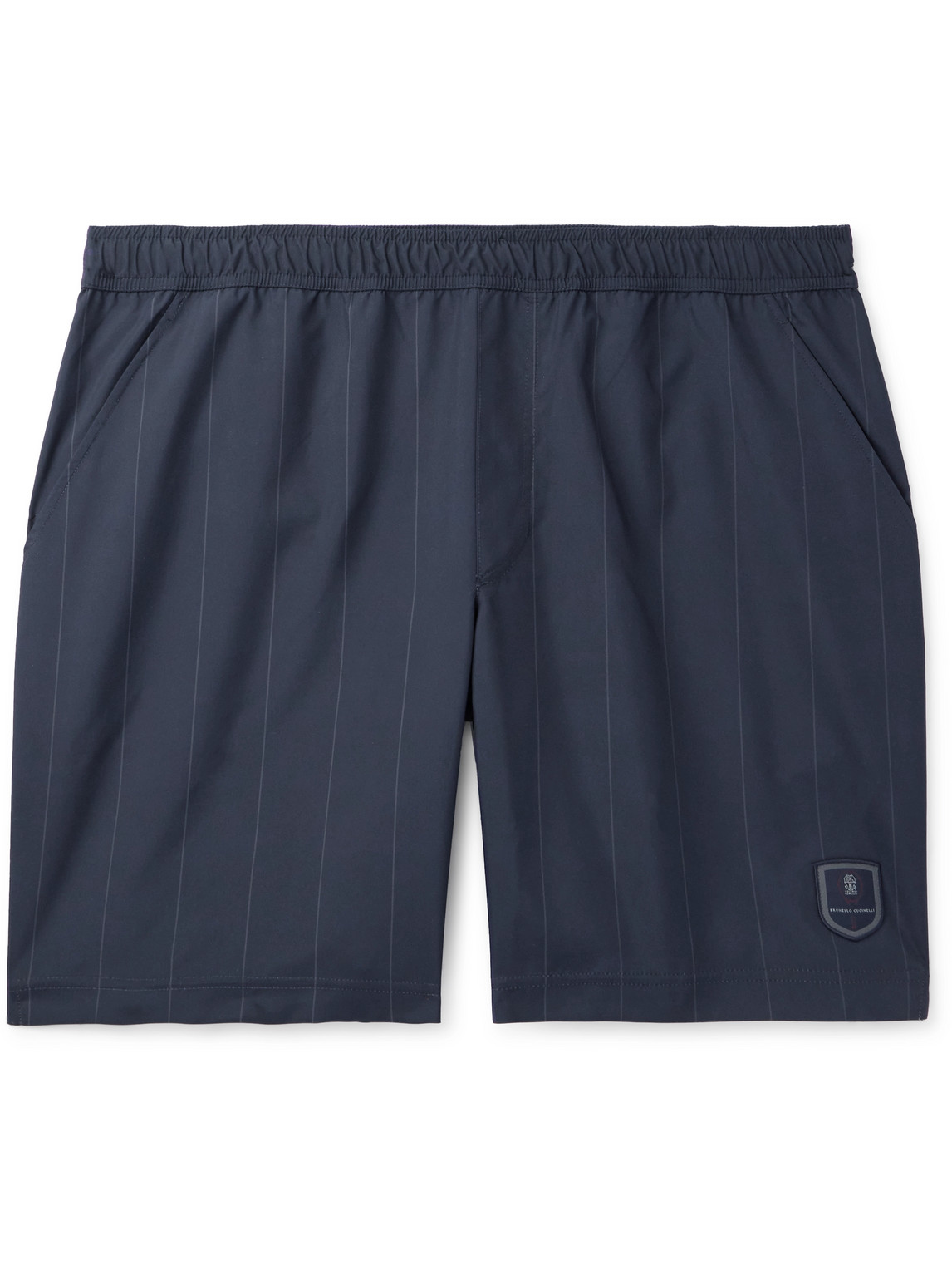 Brunello Cucinelli - Straight-Leg Logo-Appliquéd Striped Shell Tennis Shorts - Men - Blue - L von Brunello Cucinelli