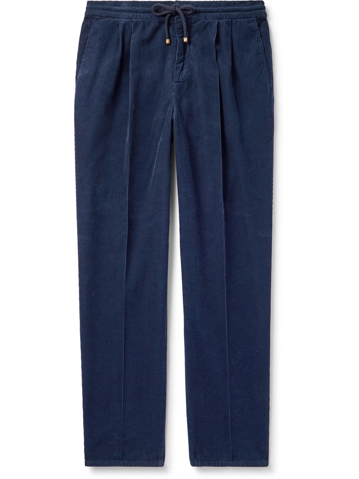 Brunello Cucinelli - Straight-Leg Pleated Cotton-Corduroy Drawstring Trousers - Men - Blue - IT 50 von Brunello Cucinelli