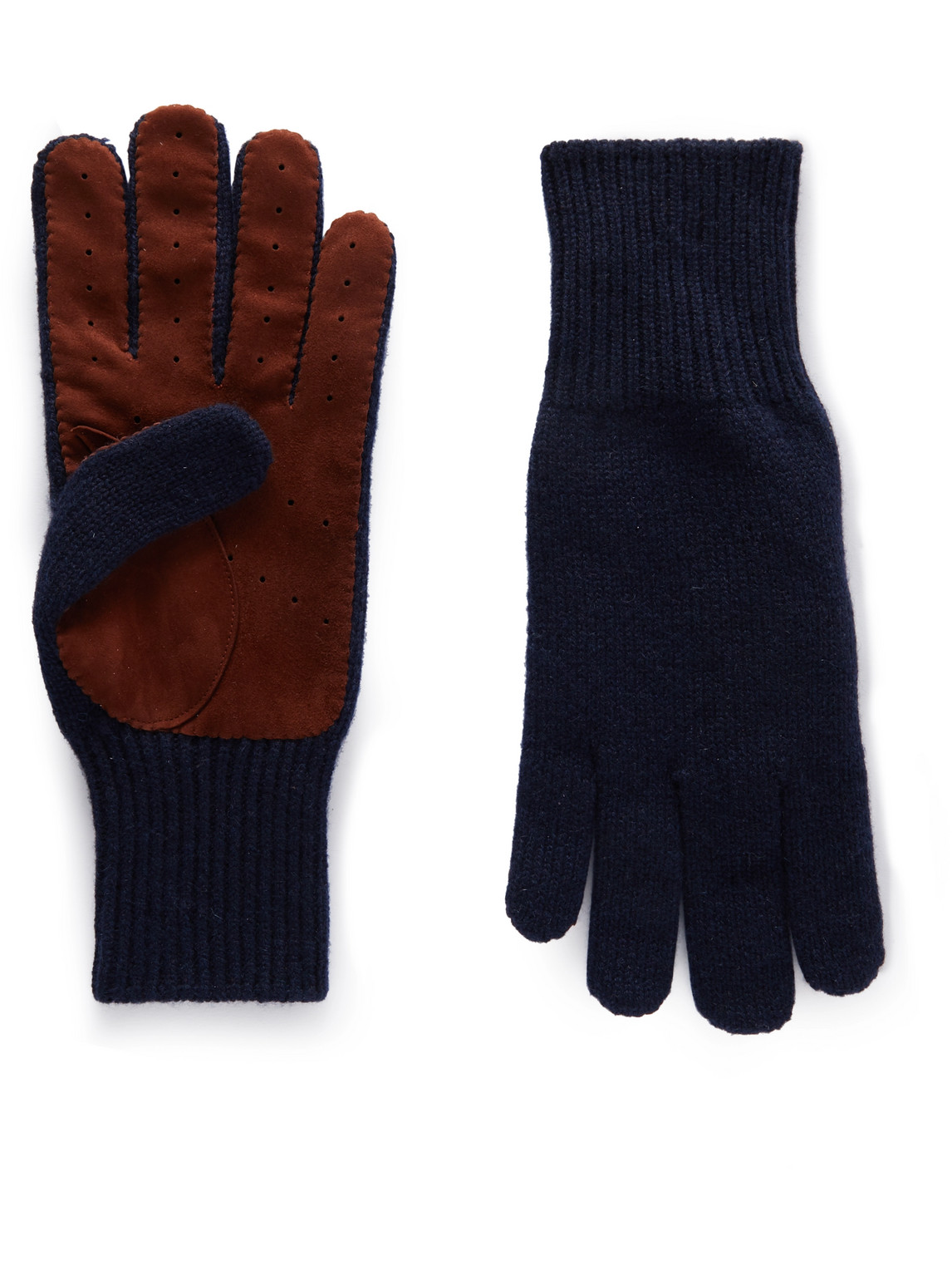 Brunello Cucinelli - Suede-Trimmed Cashmere Gloves - Men - Blue - L von Brunello Cucinelli