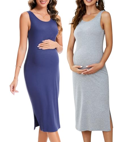 Brynmama 2er-Pack Umstandskleider Sommer Kleider Schwangerschaft ärmellos Seitengeteilte Unstandskleidung Langes Umstandsmode Kleid Grau, Blau, XX-L Brynmama 2er-Pack Umstandskleider Sommer Kleider Schwangerschaft ärmellos Seitengeteilte Unstandskleidung Langes Umstandsmode Kleid Grau, Blau, XX-L von Brynmama
