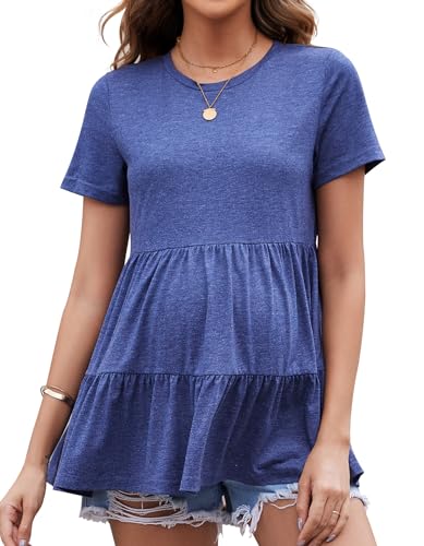 Brynmama Damen Umstandstop Kurzarm Babydoll Tops Gestufte Peplum Shirts Basic Schwangerschafts Blusen Umstandsshirt von Brynmama