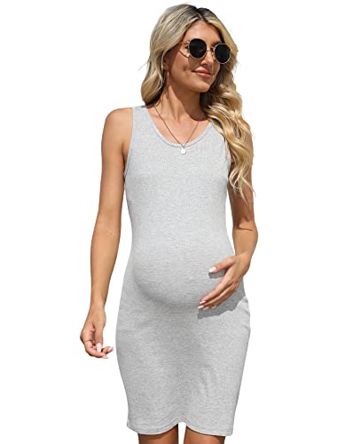 Brynmama Figurbetont Schwangerschaftsrock aus Baumwolle Sommer Freizeit Tankkleid Ärmellos Hochstretch Mini Kleid für Schwangere, Grau, M Brynmama Figurbetont Schwangerschaftsrock aus Baumwolle Sommer Freizeit Tankkleid Ärmellos Hochstretch Mini Kleid für Schwangere, Grau, M von Brynmama
