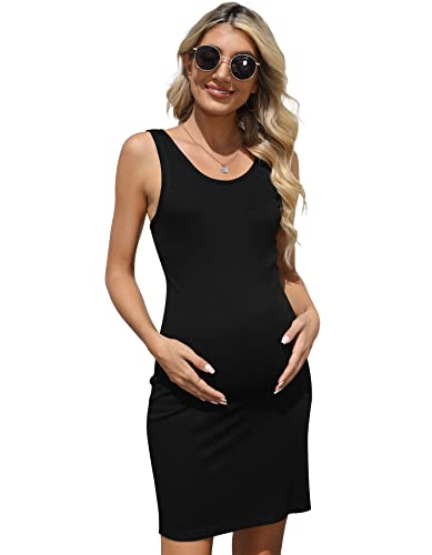 Brynmama Figurbetont Schwangerschaftsrock aus Baumwolle Sommer Freizeit Tankkleid Ärmellos Hochstretch Mini Kleid für Schwangere, Schwarz, XXL Brynmama Figurbetont Schwangerschaftsrock aus Baumwolle Sommer Freizeit Tankkleid Ärmellos Hochstretch Mini Kleid für Schwangere, Schwarz, XXL von Brynmama