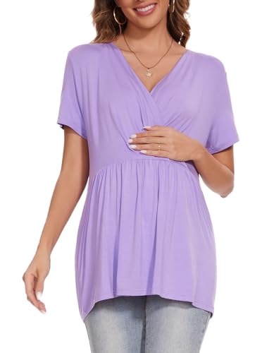 Brynmama Frauen Mutterschaft T-Shirts Sommer Casual Solid Mutterschaft Babydoll Tops Schwangerschaft Kleidung von Brynmama