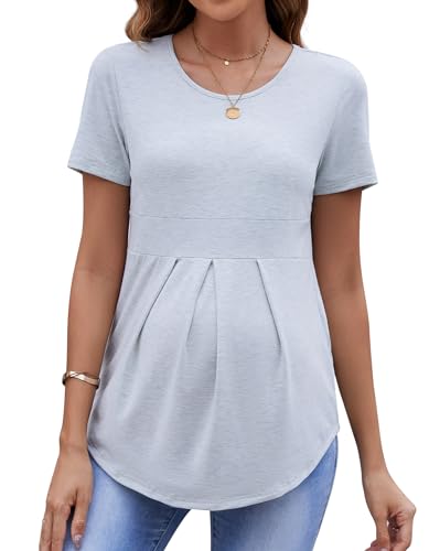 Brynmama Umstandstop vorderer Falte Peplum Tunika Kurzarm Rundhalsausschnitt Schwangerschafts Top Umstandsshirt von Brynmama