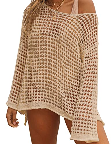 Bsubseach Crochet Crop Tops für Frauen Badeanzug Cover Ups Sexy Hollow Out Swim Cover Up Knit Sommer Outfits Apricot von Bsubseach