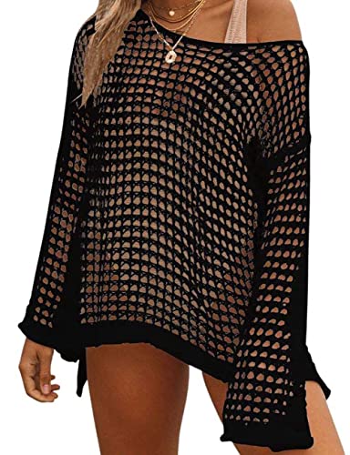 Bsubseach Crochet Crop Tops für Frauen Badeanzug Cover Ups Sexy Hollow Out Swim Cover Up Knit Sommer Outfits Schwarz von Bsubseach