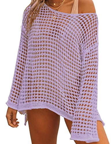Bsubseach Crochet Crop Tops für Frauen Badeanzug Cover Ups Sexy Hollow Out Swim Cover Up Knit Sommer Outfits Lila von Bsubseach