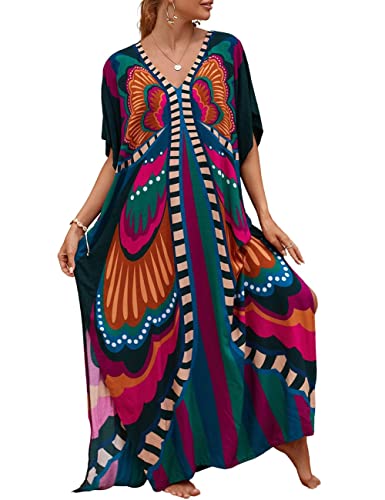 Bsubseach Kaftan Cover Ups für Bademode Frauen Strand Kaftan Kleid Print Badeanzug Coverup Casual Resort Wear von Bsubseach