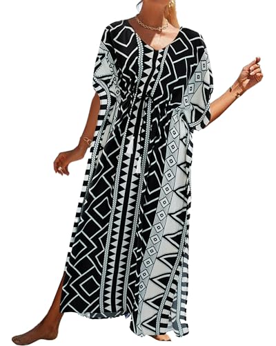 Bsubseach Kaftan Kleider für Frauen Badeanzug Cover Up Lose Strand Kaftan Coverups Urlaub Outfit Geometrische Muster von Bsubseach