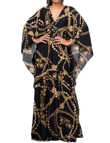 Bsubseach Plus Size Caftan Kleider für Damen Strandkleid Fledermaus Ärmel Sommer Maxi Kaftan Kleid Schwarz Kette von Bsubseach