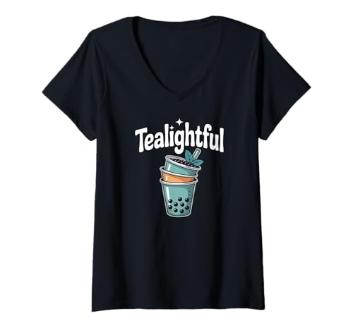 Damen Teelicht im Boba-Design für Teeliebhaber T-Shirt mit V-Ausschnitt Damen Teelicht im Boba-Design für Teeliebhaber T-Shirt mit V-Ausschnitt von Bubble Tea Enthusiast Apparel