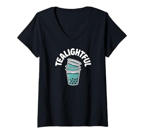 Damen Lustiges Teelicht im Bubble Tea-Design T-Shirt mit V-Ausschnitt Damen Lustiges Teelicht im Bubble Tea-Design T-Shirt mit V-Ausschnitt von Bubble Tea Enthusiasts Fun Lovers