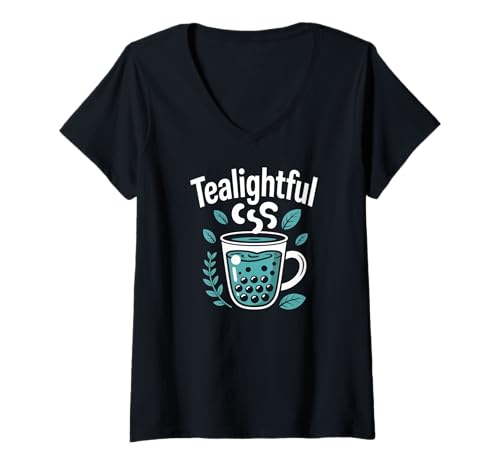 Damen Teelichter Bubble Tea macht Spaß T-Shirt mit V-Ausschnitt Damen Teelichter Bubble Tea macht Spaß T-Shirt mit V-Ausschnitt von Bubble Tea Lovers Leafy Delightful