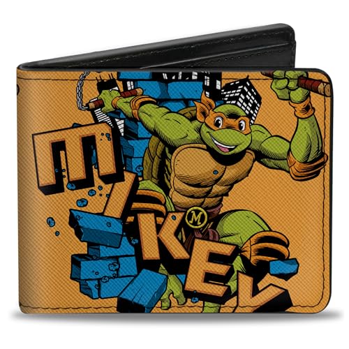 Buckle-Down Nickelodeon Geldbörse Bifold Teenage Mutant Ninja Turtles Mikey Action Pose Orange Vegan Leder, 4.0" x 3.5", Casual von Buckle-Down